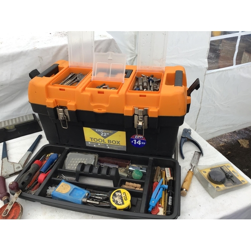 231 - CRATE OF TOOLS, WOODEN BOX AND TOOL BOX OF TOOLS