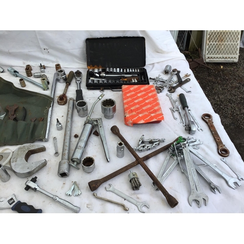 233 - CRATE OF SPANNERS, SOCKET SET ETC