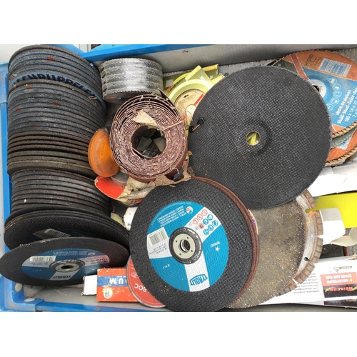 238 - 3 CRATES OF HARDWARE - GRINDING  WHEELS TOOLS ETC