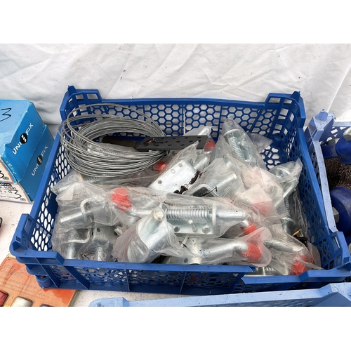 259 - CRATE OF HARDWARE - EXTENSION LEAD, BOXES OF SCREWS ETC