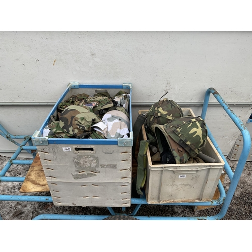 260 - 2 CRATES OF HATS - MILITARY ITEMS ETC