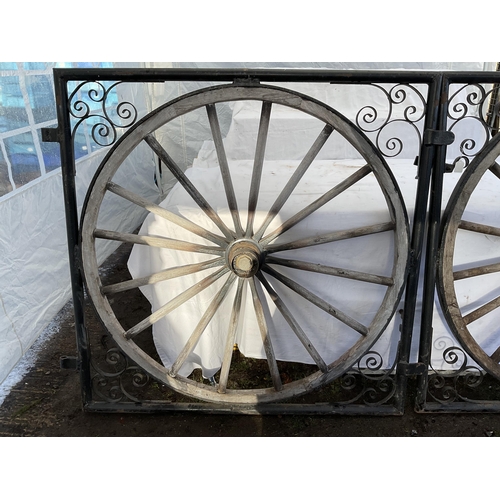 15 - PAIR OF HAND MADE CART WHEEL DRIVE GATES - H54