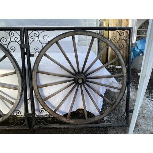 15 - PAIR OF HAND MADE CART WHEEL DRIVE GATES - H54