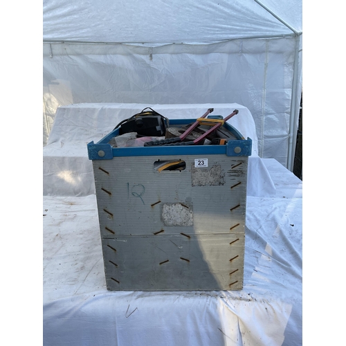 23 - LARGE CRATE OF HARDWARE TOOLS ETC