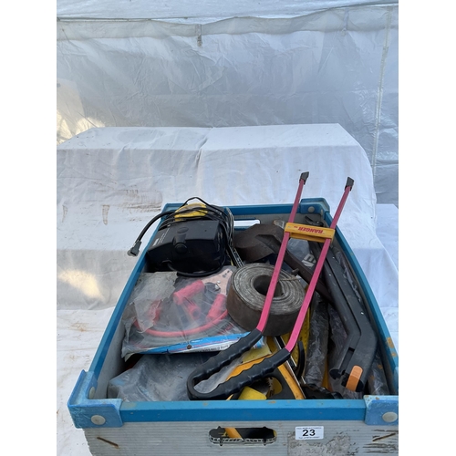 23 - LARGE CRATE OF HARDWARE TOOLS ETC