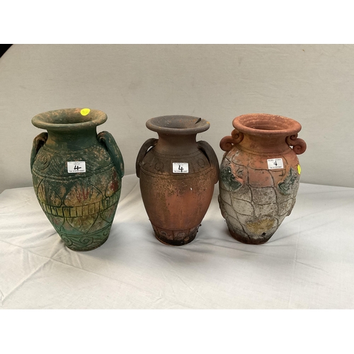 4 - 3 VINTAGE TERRACOTTA GARDEN URNS/VASES A/F - H14