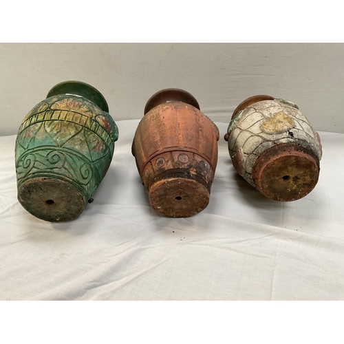 4 - 3 VINTAGE TERRACOTTA GARDEN URNS/VASES A/F - H14