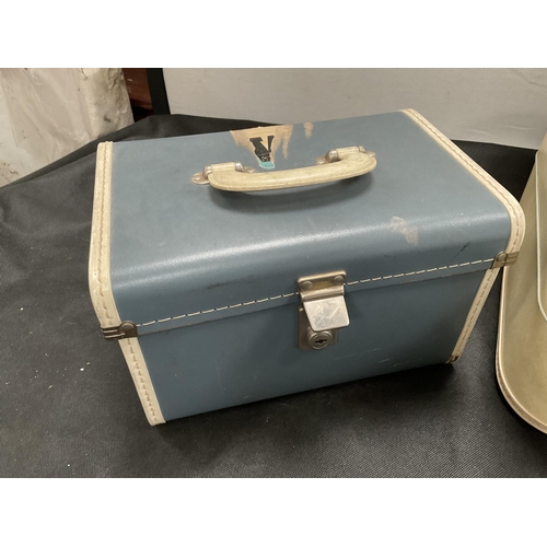 105 - 2 VINTAGE CASES AND A VINTAGE HAT BOX, VINTAGE GLOVES