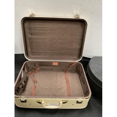 105 - 2 VINTAGE CASES AND A VINTAGE HAT BOX, VINTAGE GLOVES