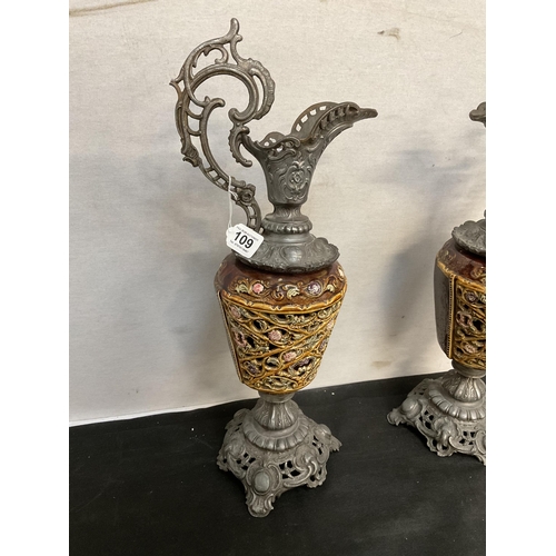 109 - 2 CAST IRON AND PORCELAIN EWERS A/F H24