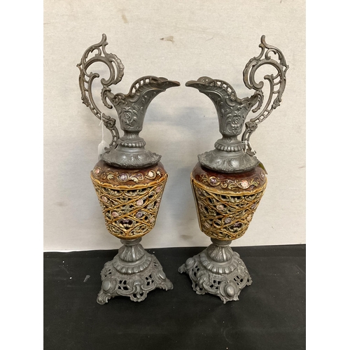 109 - 2 CAST IRON AND PORCELAIN EWERS A/F H24