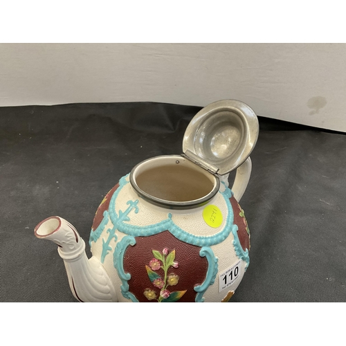 110 - VICTORIAN STAFFORDSHIRE TEA POT WITH PEWTER LID H9