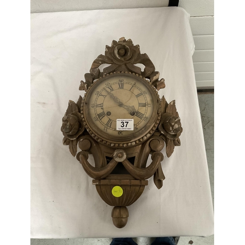 37 - VINTAGE ORNATE WALL CLOCK A/F H21