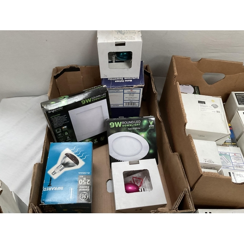 49 - 2 BOXES TO INCLUDE DOWNLIGHT BULBS, WALL LIGHTS ETC