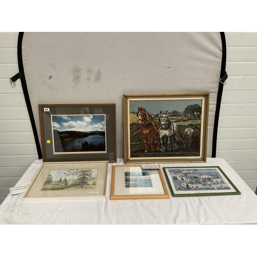 60 - QTY OF PICTURES AND PRINTS TO INCLUDE A WATER COLOUR AND A TAPPESTRY FRAMED PICTURE