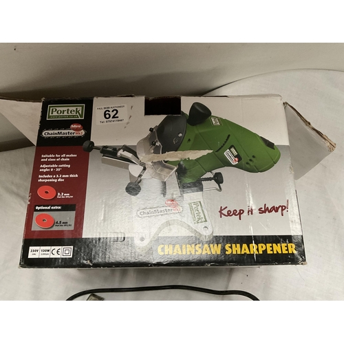 62 - BOXED VORTEK CHAINSAW SHARPENER WITH INSTRUCTIONS