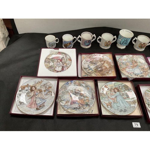 79 - BOX OF CHINA TO INCLUDE COMMERATIVE WARE BOXED ROYAL WORCESTER PLAQUES ETC