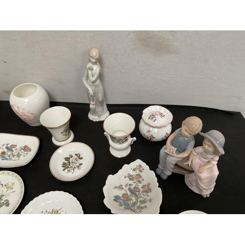 85 - BOX OF CHINA TO INCLUDE COALPORT, WEDGEWOOD, ROYAL DOULTON, ROYAL WORCESTER AND A LEONARDO FIGURE ET... 