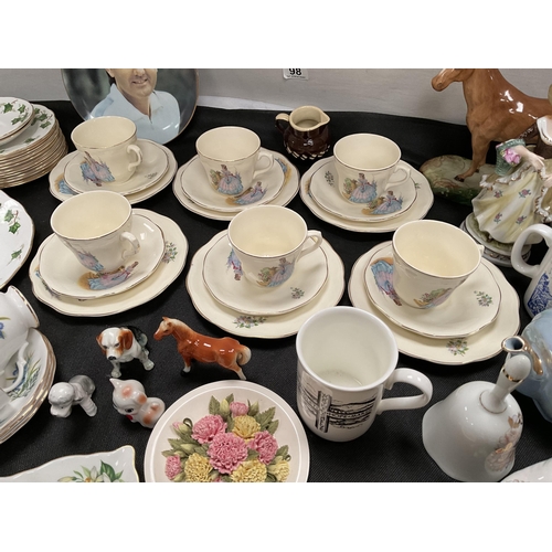 98 - 2 BOXES OF CHINA TO INCLUDE PART TEA SETS, NURSERY RHYME CUP AND SAUCER ETC