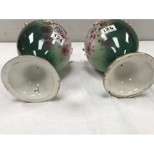 124 - PAIR OF EDWARDIAN HAND PAINTED CHINA VASES H12