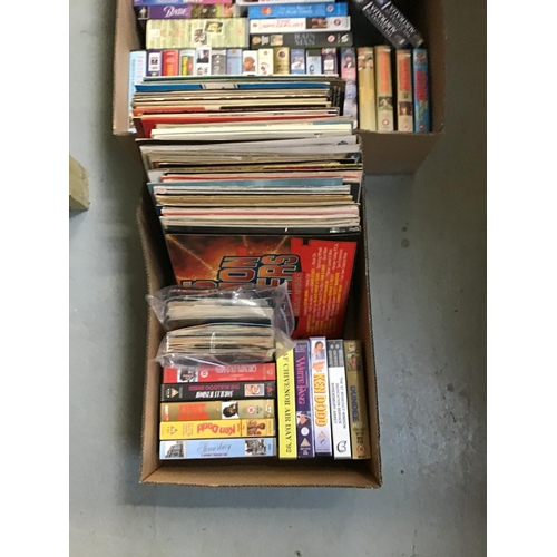 55 - 4 BOXES TO INCLUDE RECORDS ,VIDEO,S AND BOOKS ETC