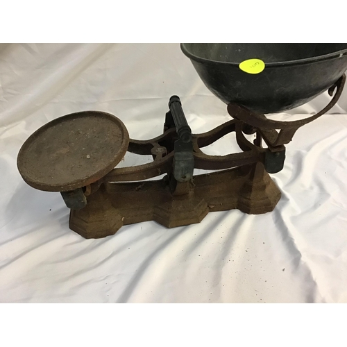 62 - VINTAGE SHOP SCALES WITH BRASS TRAY A/F