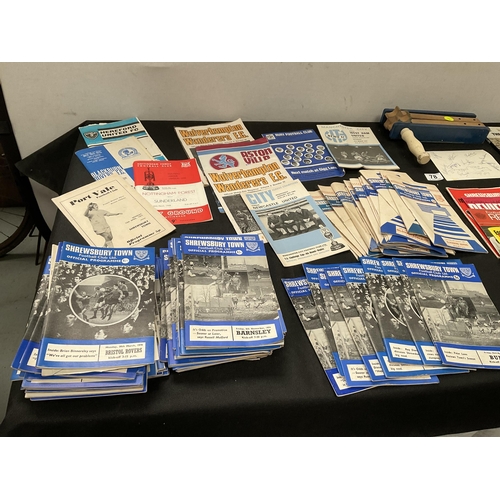 78 - BOX OF SHREWSBURY PROGRAMMES,SIGNED TEAM PHOTO AND SUPPORTERS RATTLE