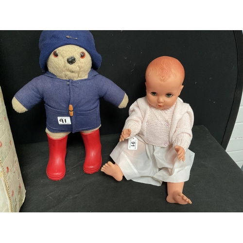 91 - COLLECTERS WALKING DOLL,PADDINTON BEAR AND VINTAGE DOLL