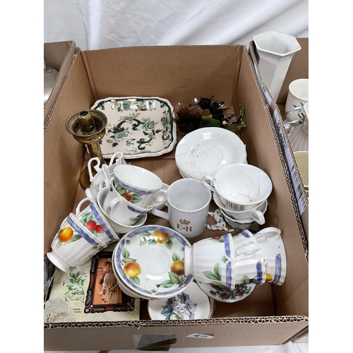 93 - 2 BOXES OF CHINA AND A BOX OF SILVER PLATED ITEMS