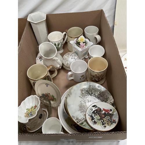 93 - 2 BOXES OF CHINA AND A BOX OF SILVER PLATED ITEMS