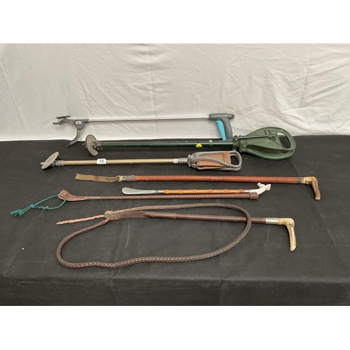 15 - COLLECTION OF SHOOTING STICKS,WHIPS AND WALKING CANES ETC