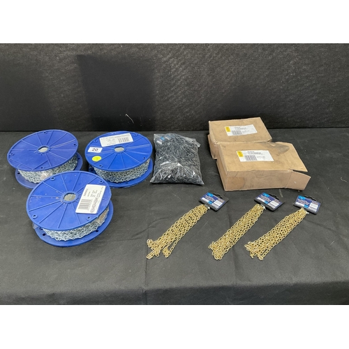 20 - QTY OF CHAIN - 3 REELS 2 BOXES AND A BAG