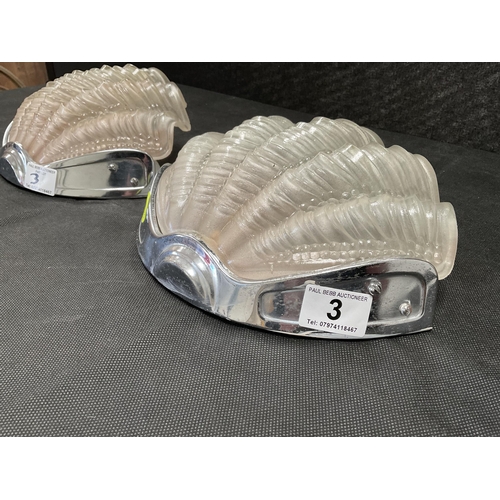 3 - PAIR OF ART DECO CHROME AND GLASS SHELL WALL LIGHTS