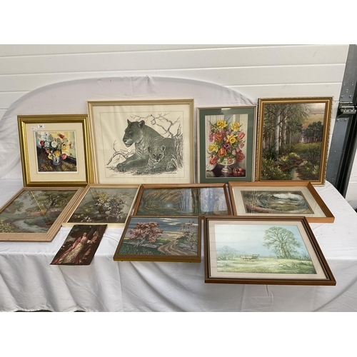 34 - QTY OF PICTURES, PRINTS AND TAPESTRY