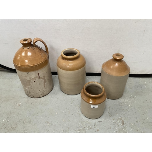 4 - 3 VICTORIAN EARTHENWARE GLAZED JARS AND A FLAGGON H16