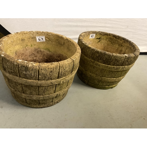 43 - PAIR OF GARDEN BARRELL PLANTERS
H8