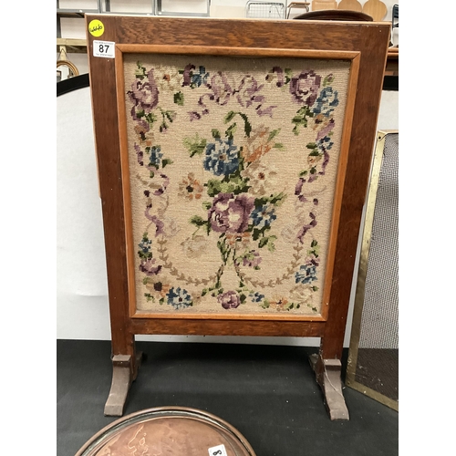 87 - TAPESTRY FIRE SCREEN,FIRE GUARD AND COPPER WARMING PAN