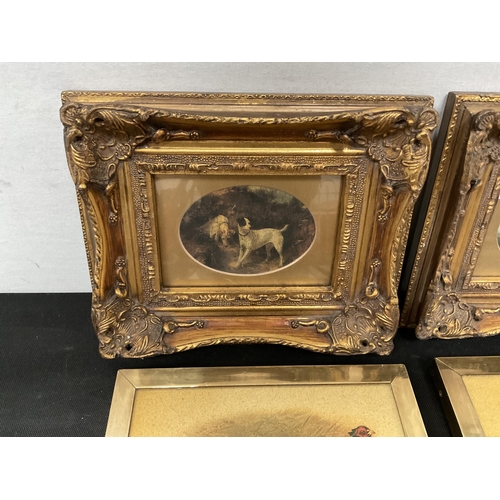 89 - SET OF 4 REPRODUCTION GILT FRAMED HUNTING SCENE PICTURES AND 2 ORNATE FRAMED EXAMPLES 11