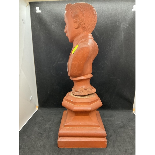 133 - VICTORIAN STYLE CLAY BUST OF A MAN ON PEDESTAL BASE - A/F  H14