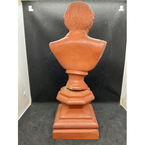 133 - VICTORIAN STYLE CLAY BUST OF A MAN ON PEDESTAL BASE - A/F  H14