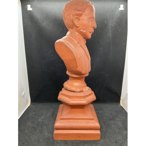 133 - VICTORIAN STYLE CLAY BUST OF A MAN ON PEDESTAL BASE - A/F  H14