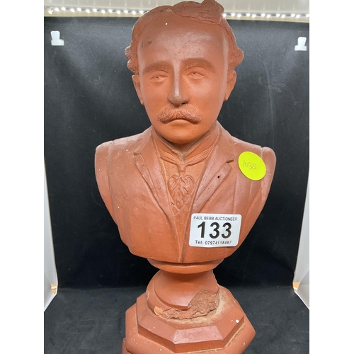 133 - VICTORIAN STYLE CLAY BUST OF A MAN ON PEDESTAL BASE - A/F  H14