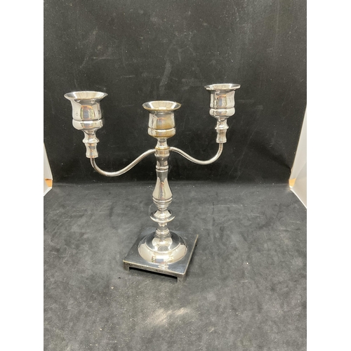 135 - PAIR OF HALLMARK SILVER CLOTHES BRUSHES ALONG WITH A PLATED CANDLE STICK AND A CRUMB TRAY