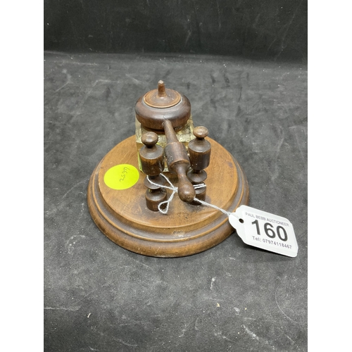 160 - VICTORIAN DESK INKWELL WITH TURNED TREEN STAND ALONG WITH A SET OF POSTAL SCALES