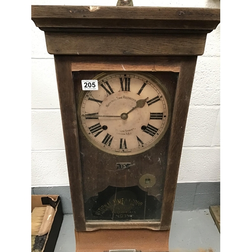 205 - VINTAGE NATIONAL TIME RECORDER FACTORY CLOCKING IN CLOCK WITH OAK CASE AND CAST IRON FITTINGS A/F H4... 