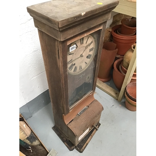 205 - VINTAGE NATIONAL TIME RECORDER FACTORY CLOCKING IN CLOCK WITH OAK CASE AND CAST IRON FITTINGS A/F H4... 