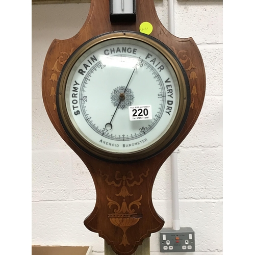 220 - EDWARDIAN INLAID MAHOGANY WALL HANGING BAROMETER H33