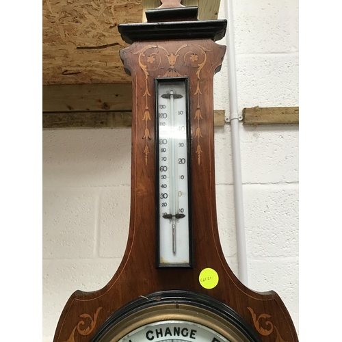 220 - EDWARDIAN INLAID MAHOGANY WALL HANGING BAROMETER H33