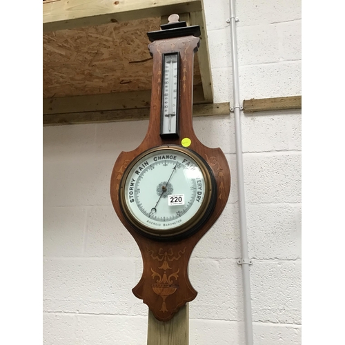 220 - EDWARDIAN INLAID MAHOGANY WALL HANGING BAROMETER H33