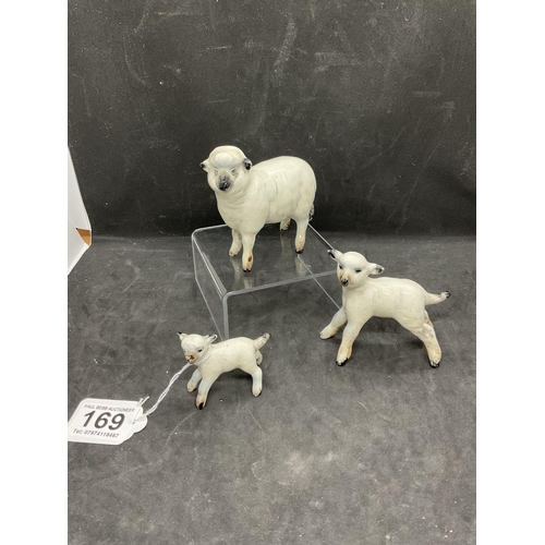 169 - 3 BESWICK SHEEP ORNAMENTS ALONG WITH 4 BESWICK BEATRIX POTTER FIGURES - 2 X A/F